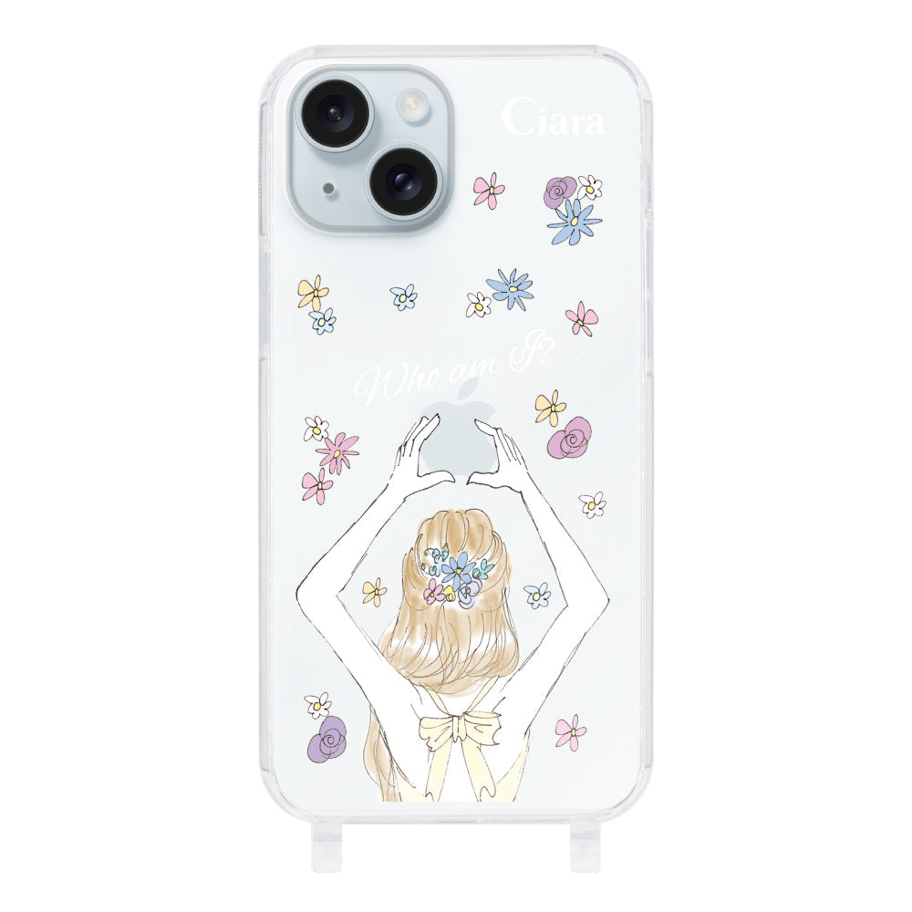 iPhone15Plusケース ストラップクリアケース バックショット イエロー