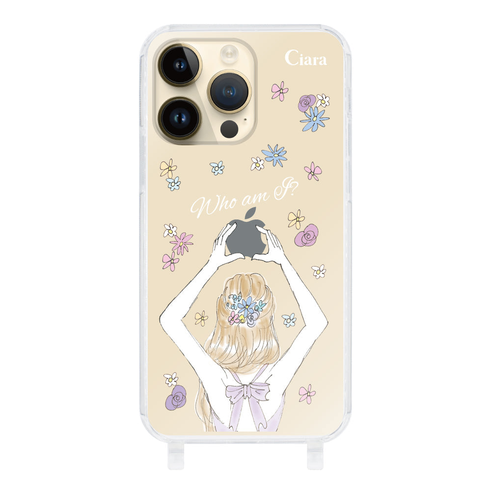 iPhone14Proケース ストラップクリアケース バックショット パープル