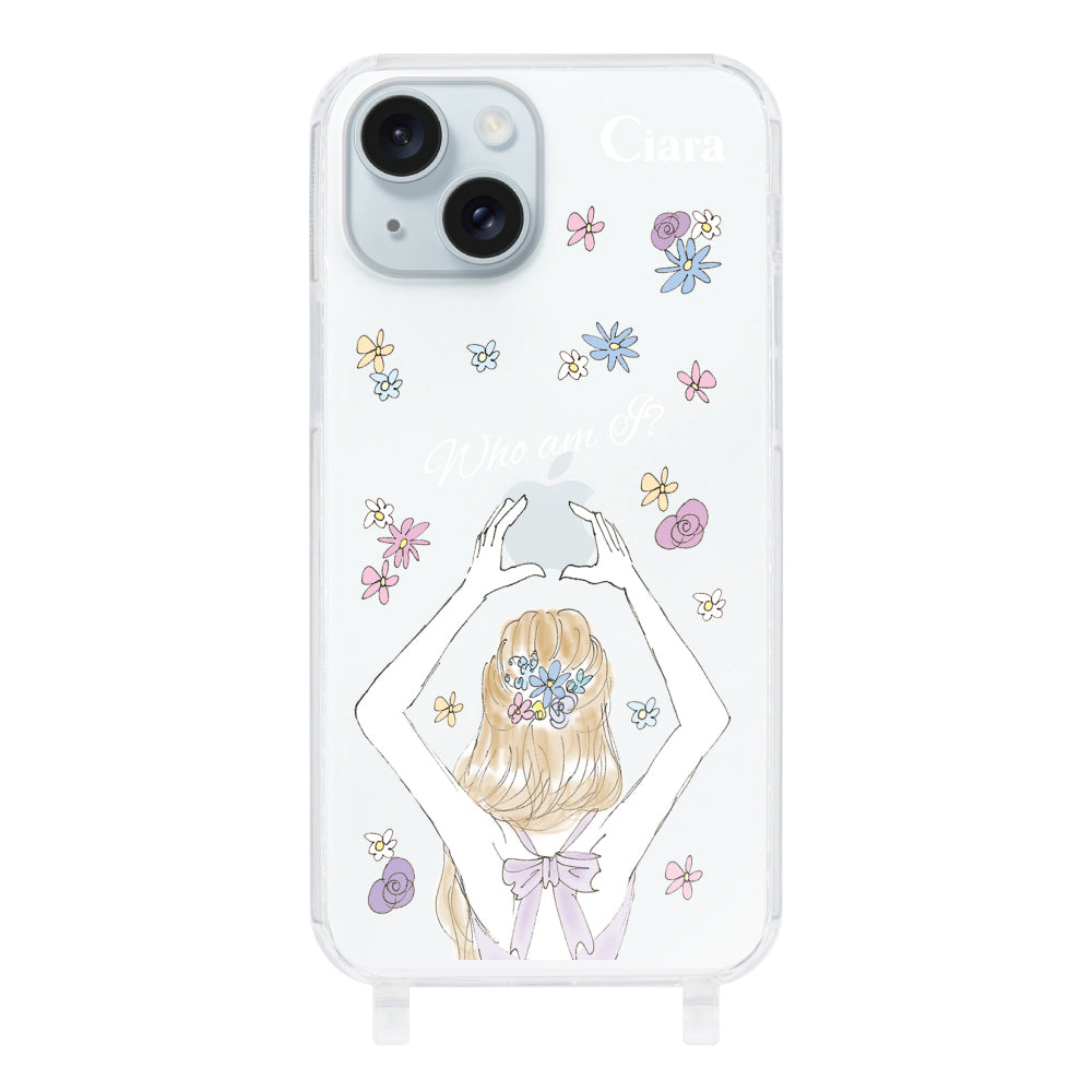 iPhone15Plusケース ストラップクリアケース バックショット パープル