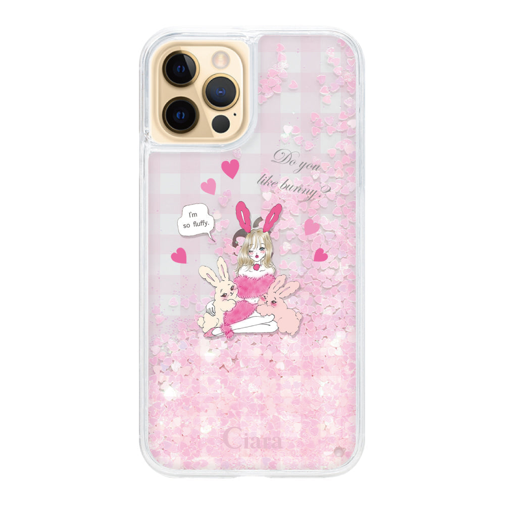 iPhone11Pro グリッター オイルクリアケース バニーガール ピンク