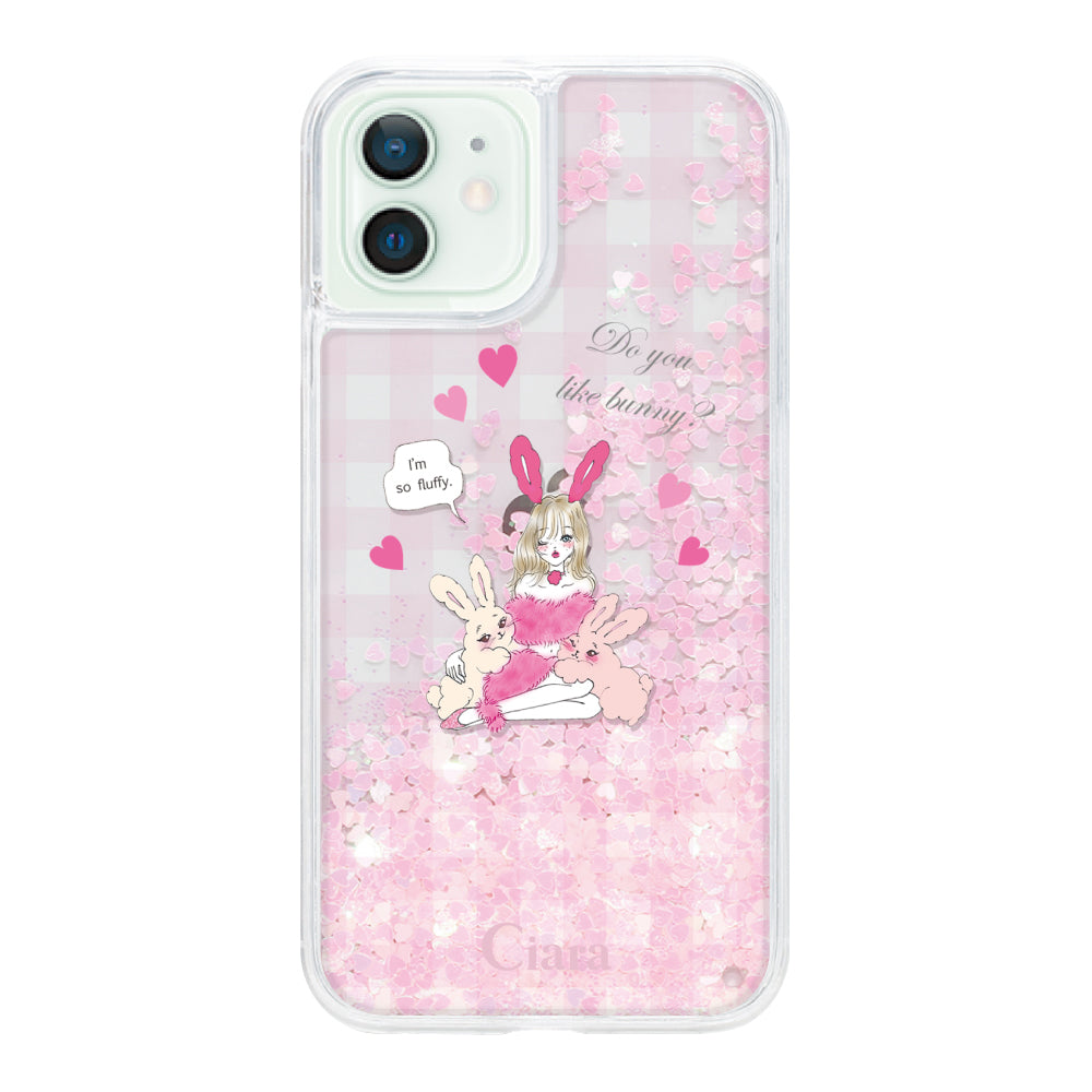 iPhone12mini グリッター オイルクリアケース バニーガール ピンク