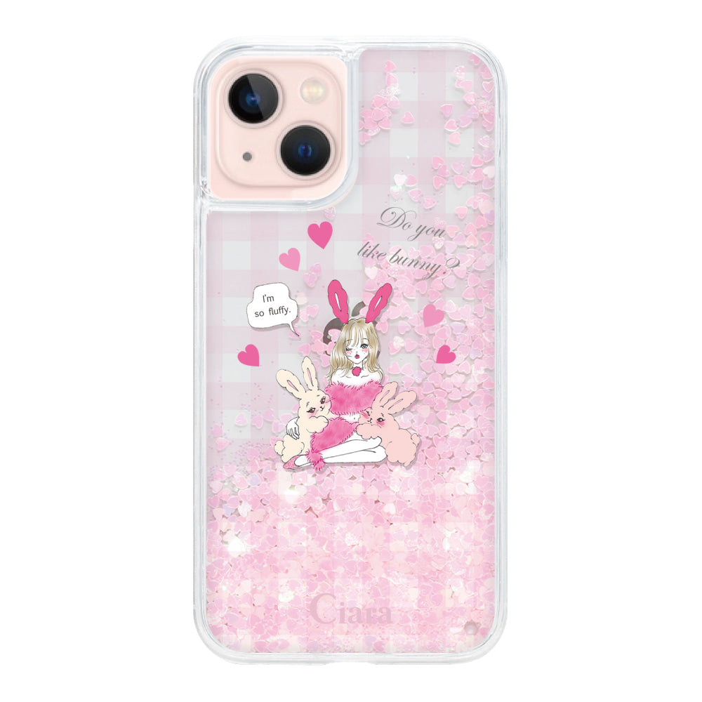 iPhone13 グリッター オイルクリアケース バニーガール ピンク