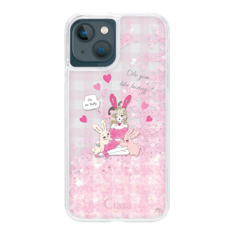 iPhone13mini グリッター オイルクリアケース バニーガール ピンク