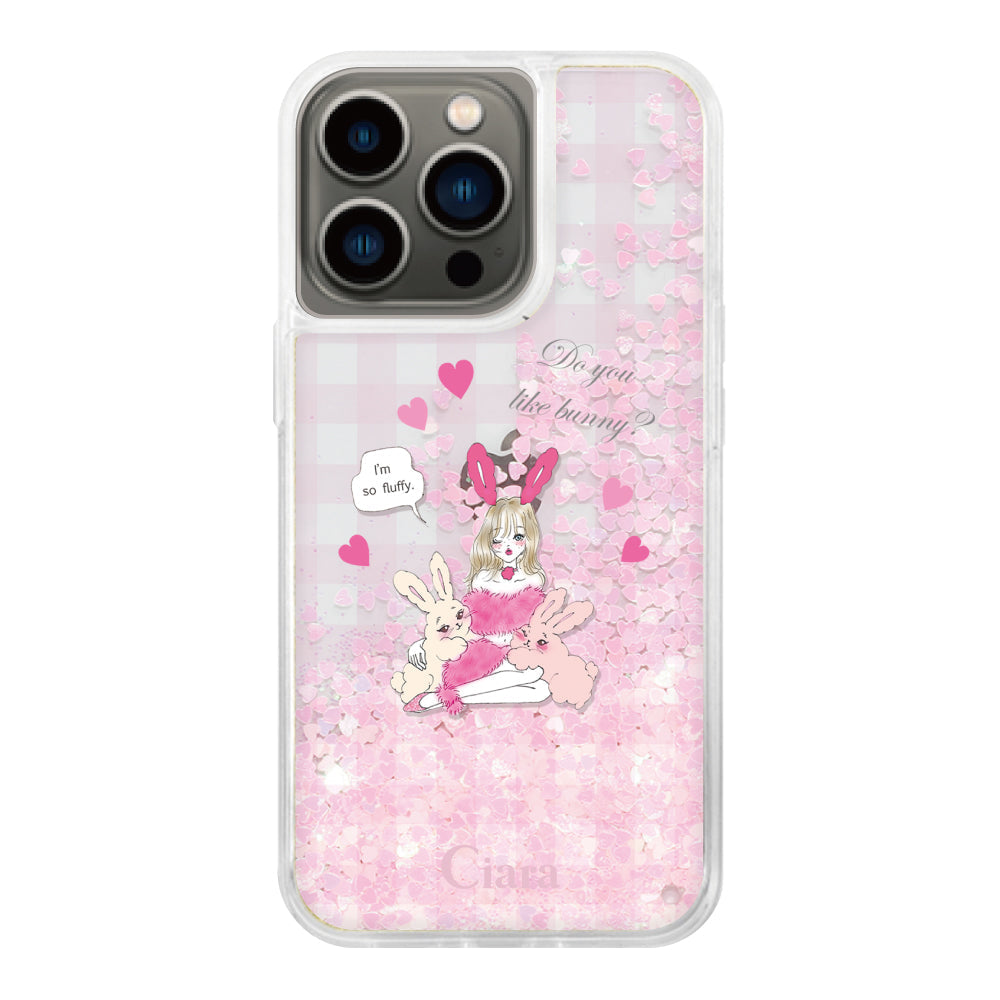 iPhone13Pro グリッター オイルクリアケース バニーガール ピンク