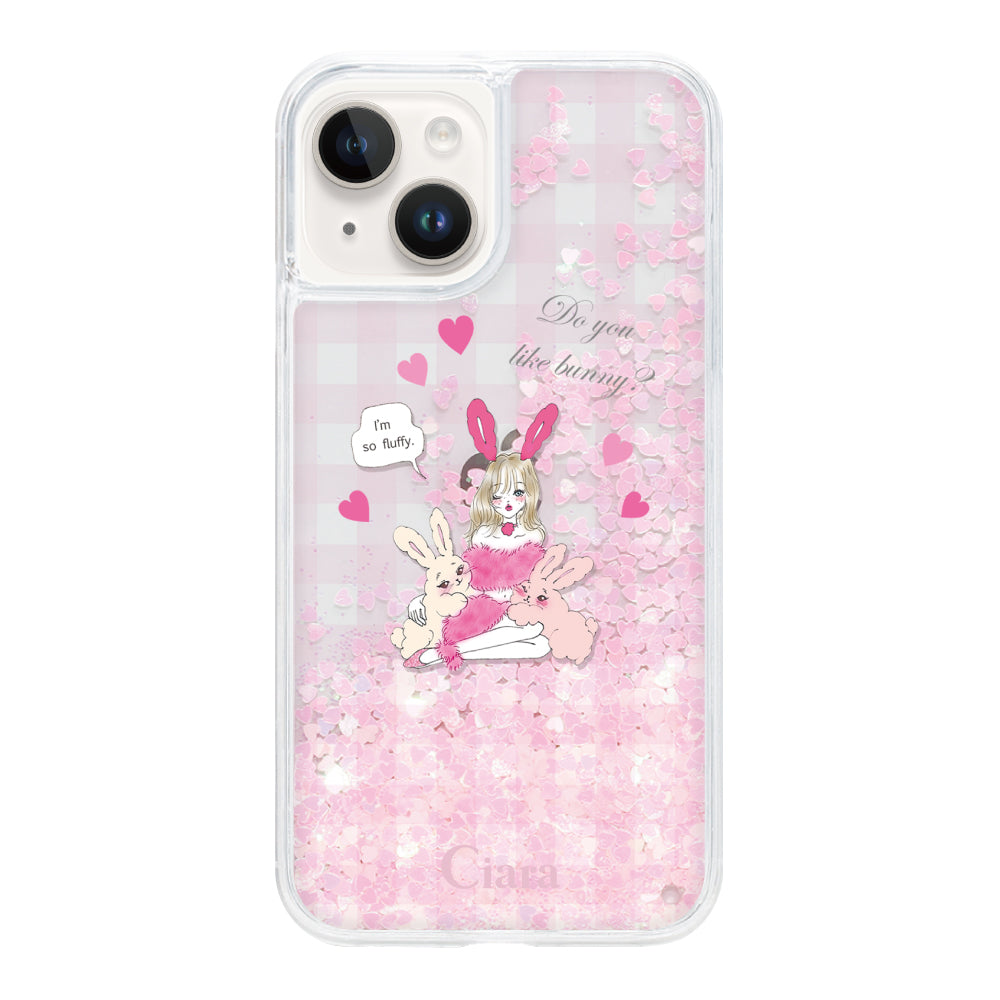 iPhone14 グリッター オイルクリアケース バニーガール ピンク