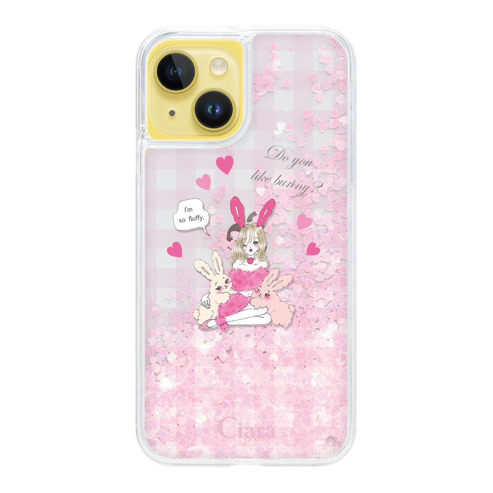iPhone14Plus グリッター オイルクリアケース バニーガール ピンク