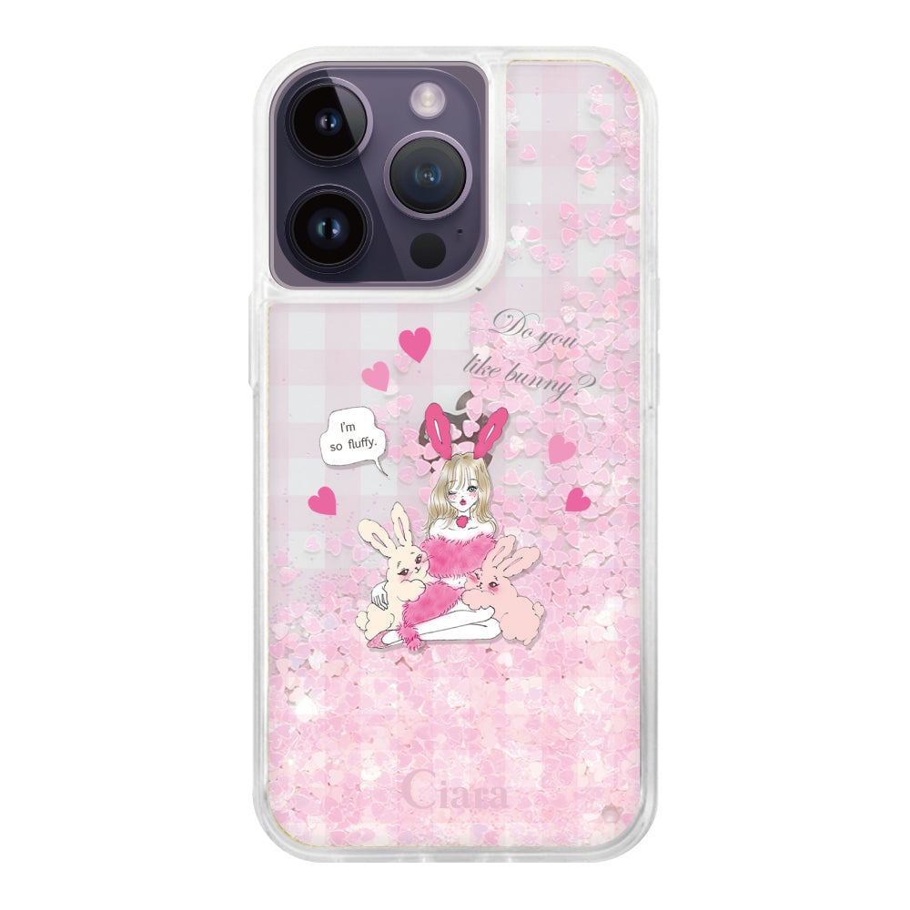 iPhone14ProMax グリッター オイルクリアケース バニーガール ピンク