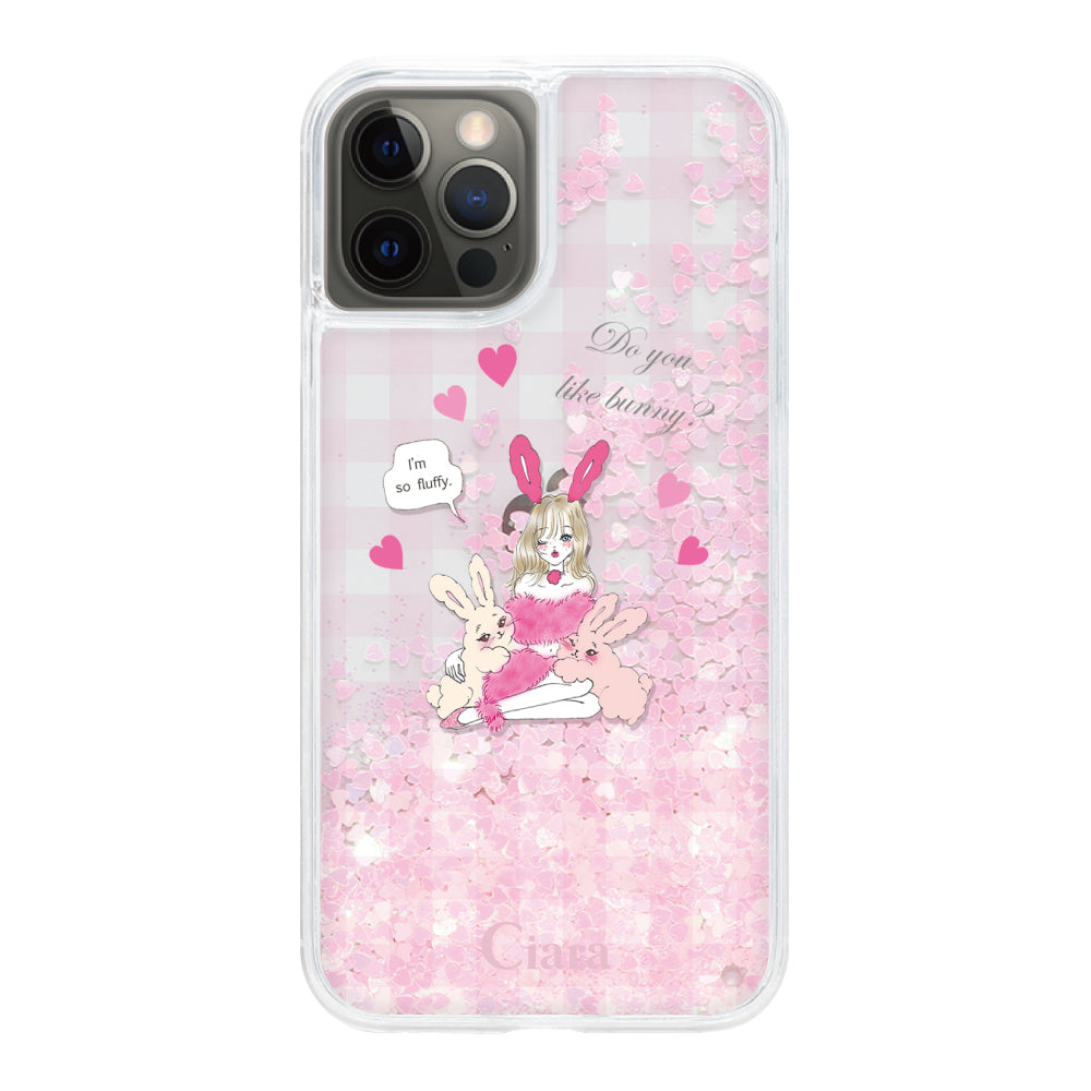 iPhoneX/XS グリッター オイルクリアケース バニーガール ピンク