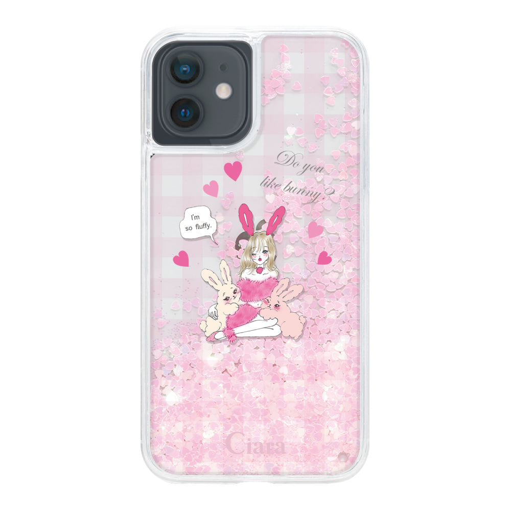 iphoneXR グリッター オイルクリアケース バニーガール ピンク
