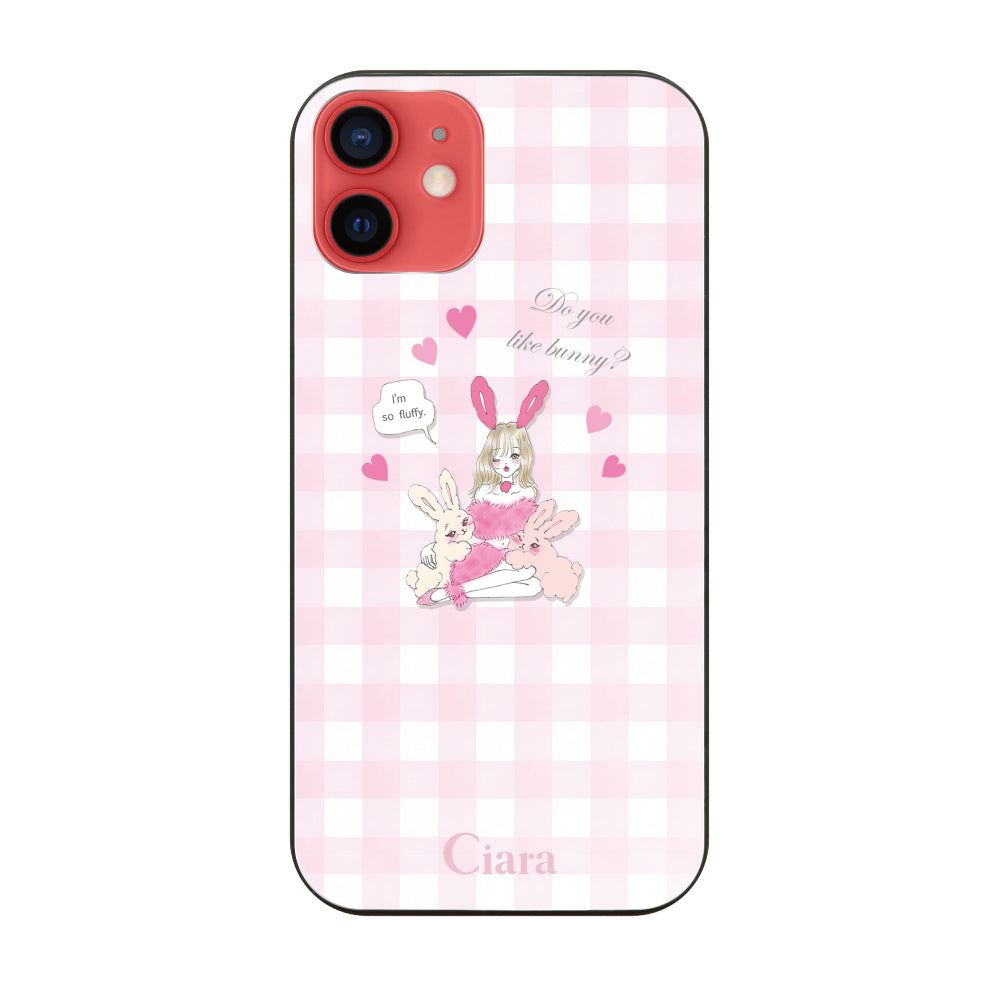 iPhone11ケース ガラス 強化ガラスケース バニーガール ピンクチェック