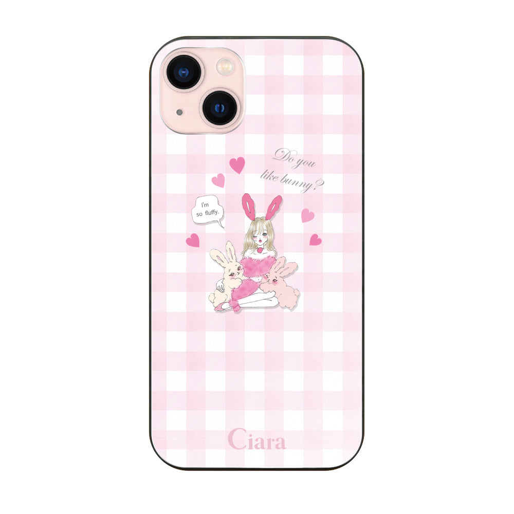 iPhone13ケース ガラス 強化ガラスケース バニーガール ピンクチェック