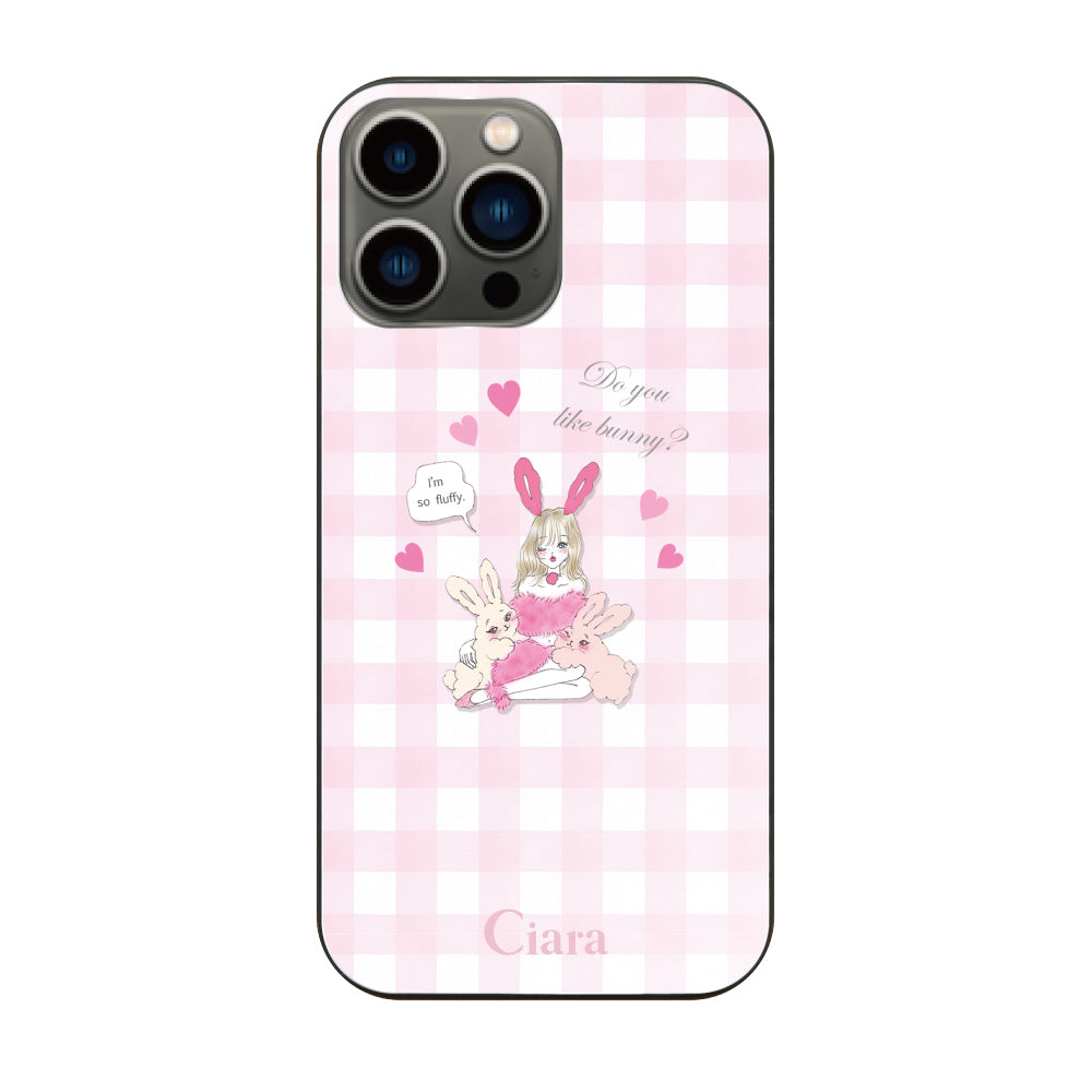 iPhone13Proケース ガラス 強化ガラスケース バニーガール ピンクチェック