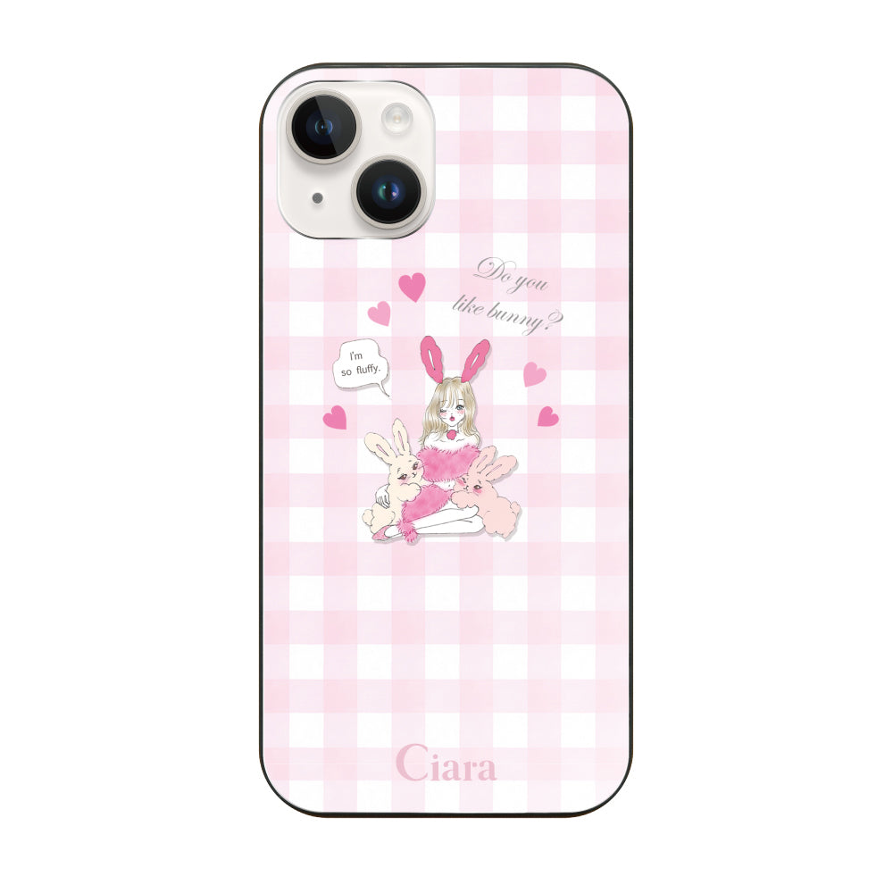 iPhone14ケース ガラス 強化ガラスケース バニーガール ピンクチェック