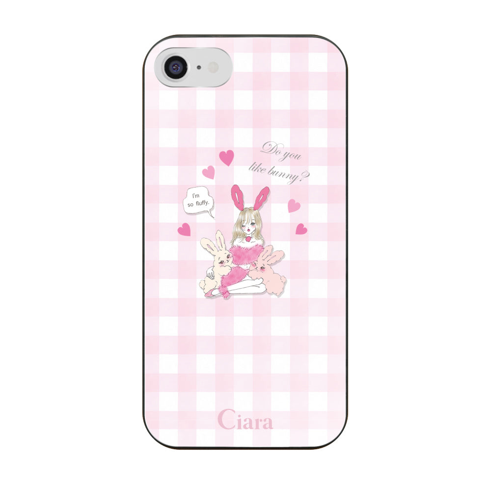 iPhone7/8/SE2/SE3ケース ガラス 強化ガラスケース バニーガール ピンクチェック