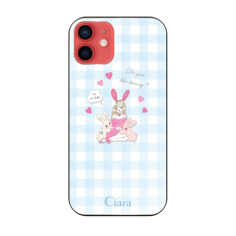 iPhone11ケース ガラス 強化ガラスケース バニーガール ブルーチェック
