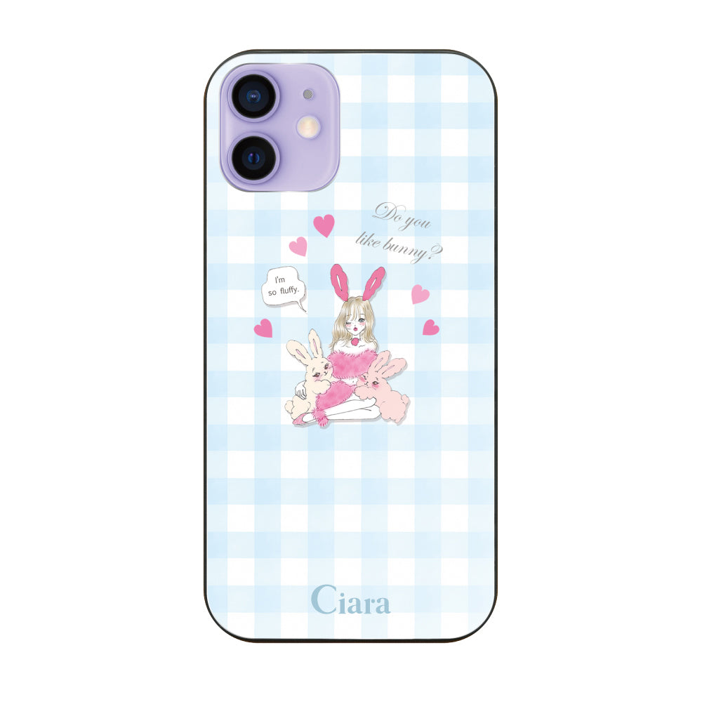 iPhone12/12Proケース ガラス 強化ガラスケース バニーガール ブルーチェック