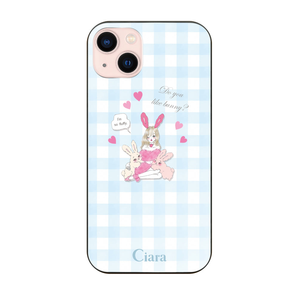 iPhone13ケース ガラス 強化ガラスケース バニーガール ブルーチェック