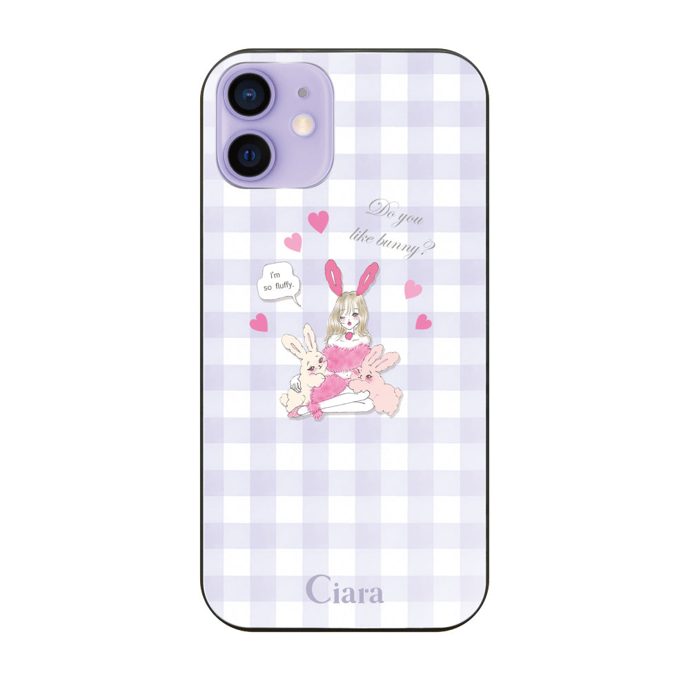 iPhone12/12Proケース ガラス 強化ガラスケース バニーガール パープルチェック