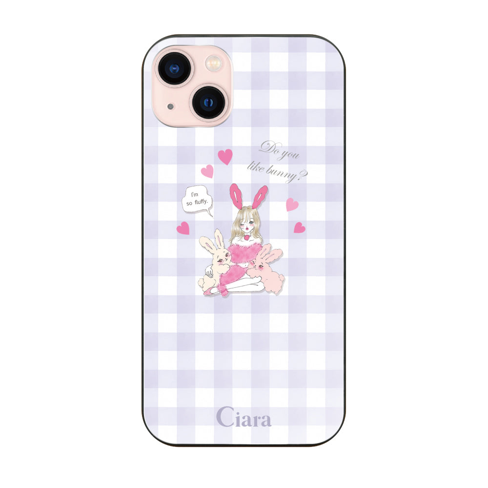 iPhone13ケース ガラス 強化ガラスケース バニーガール パープルチェック