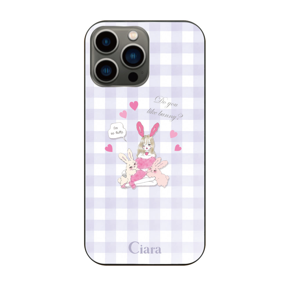 iPhone13Proケース ガラス 強化ガラスケース バニーガール パープルチェック