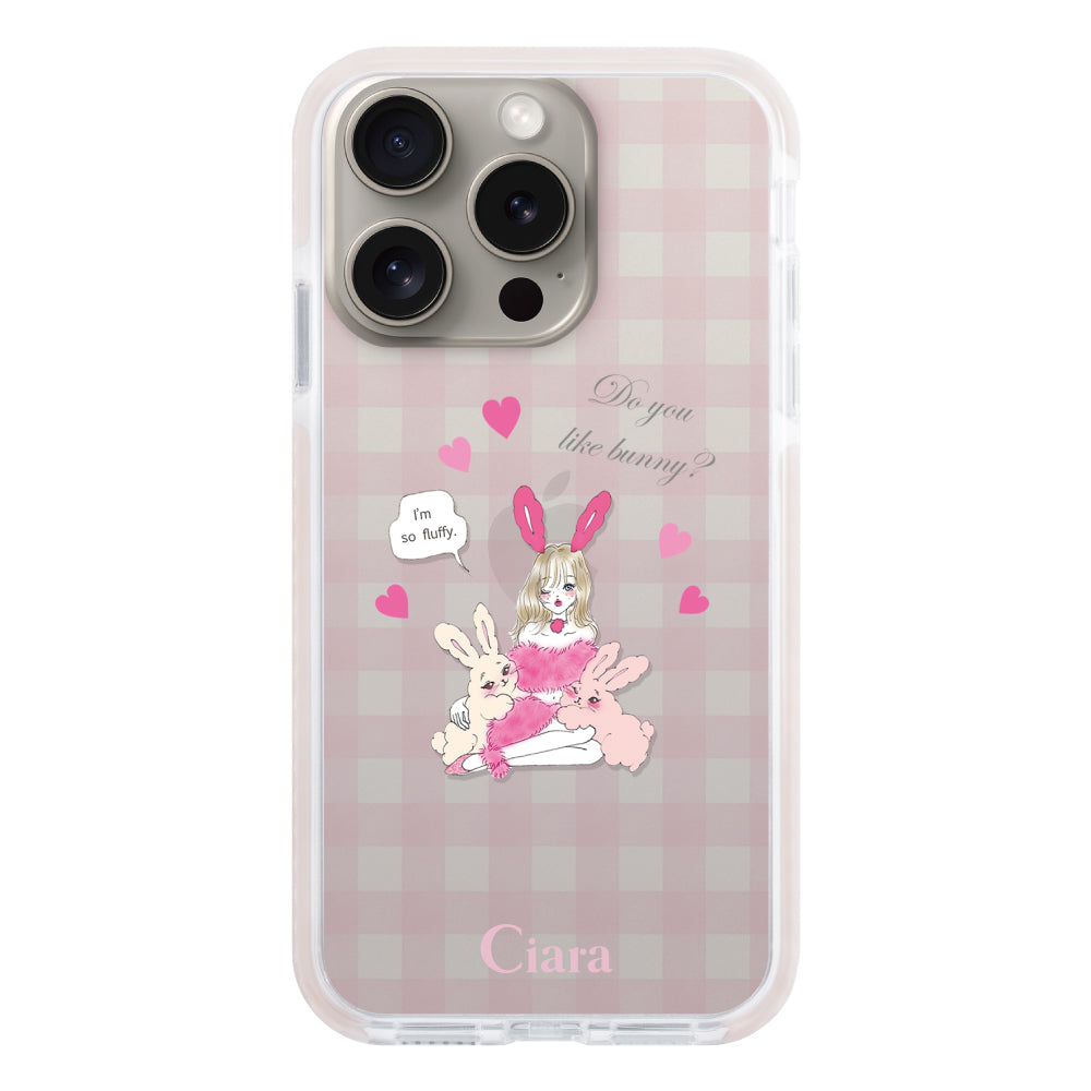 iPhone15Proケース クッションバンパー 耐衝撃クリアケース バニーガール ピンク