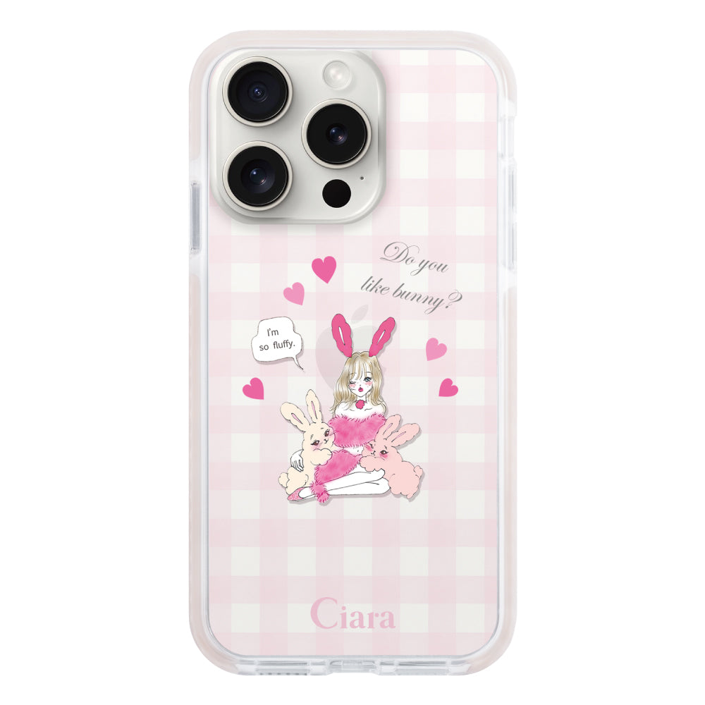 iPhone15ProMaxケース クッションバンパー 耐衝撃クリアケース バニーガール ピンク