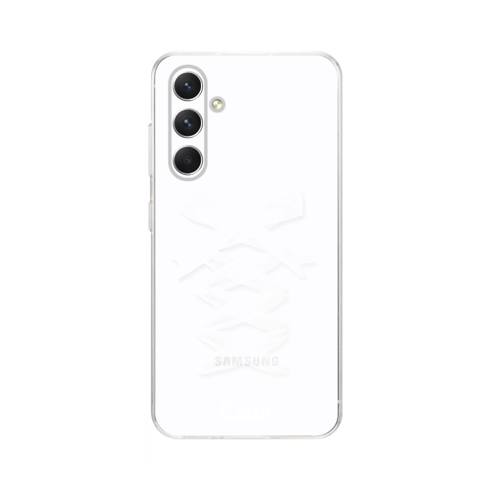 GalaxyA54ケース クリアケース レースアップリボン ホワイト