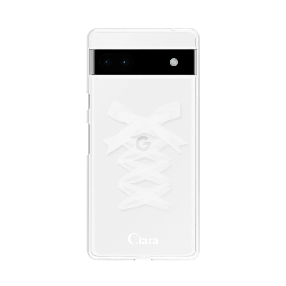 GooglePixel6aケース クリアケース レースアップリボン ホワイト