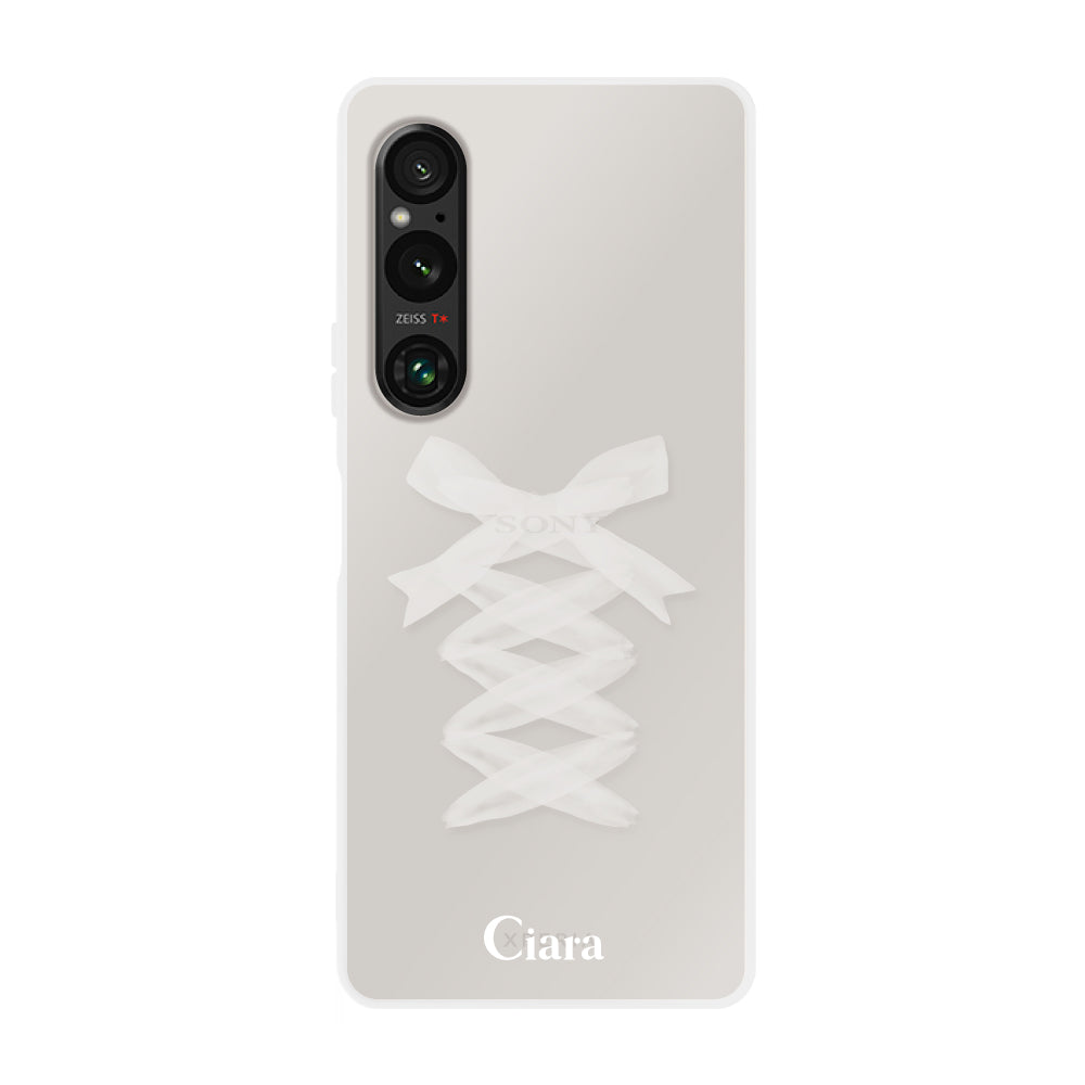 Xperia1Ⅴケース クリアケース レースアップリボン ホワイト