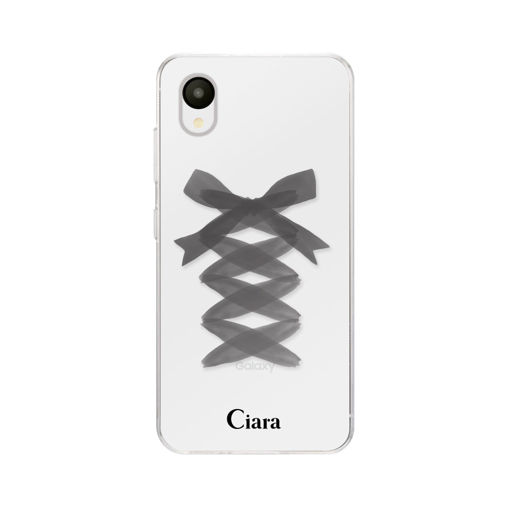 GalaxyA23ケース クリアケース レースアップリボン ブラック