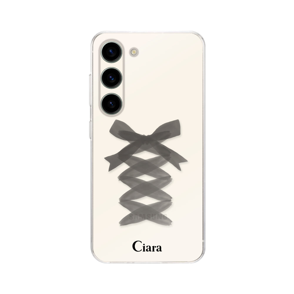 GalaxyS23ケース クリアケース レースアップリボン ブラック