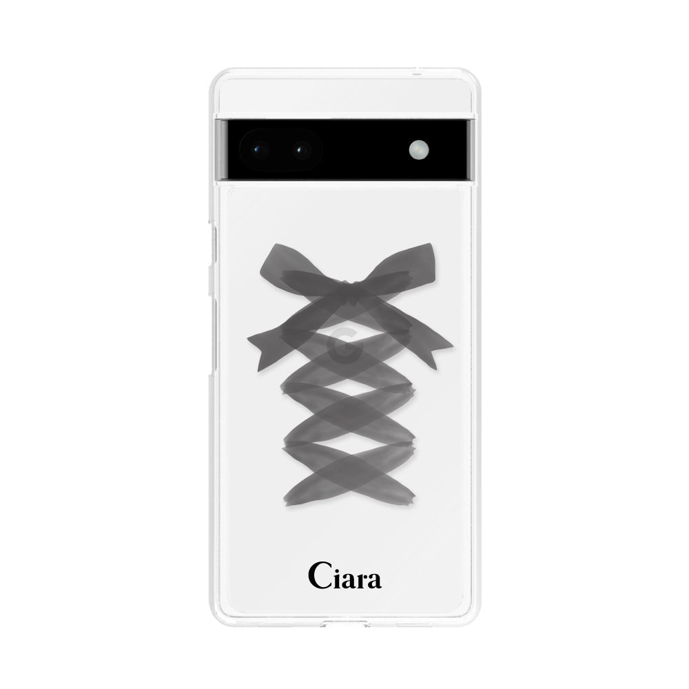 GooglePixel6aケース クリアケース レースアップリボン ブラック