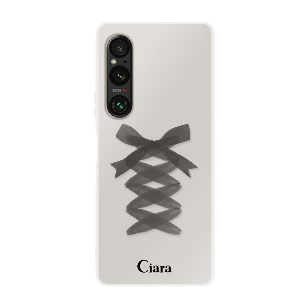 Xperia1Ⅴケース クリアケース レースアップリボン ブラック