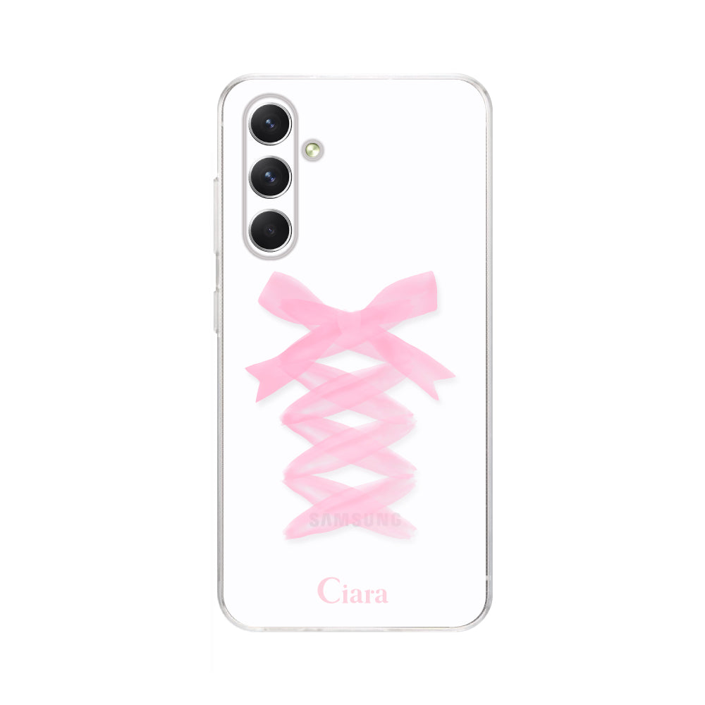 GalaxyA54ケース クリアケース レースアップリボン ピンク