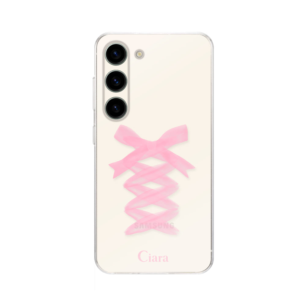 GalaxyS23ケース クリアケース レースアップリボン ピンク