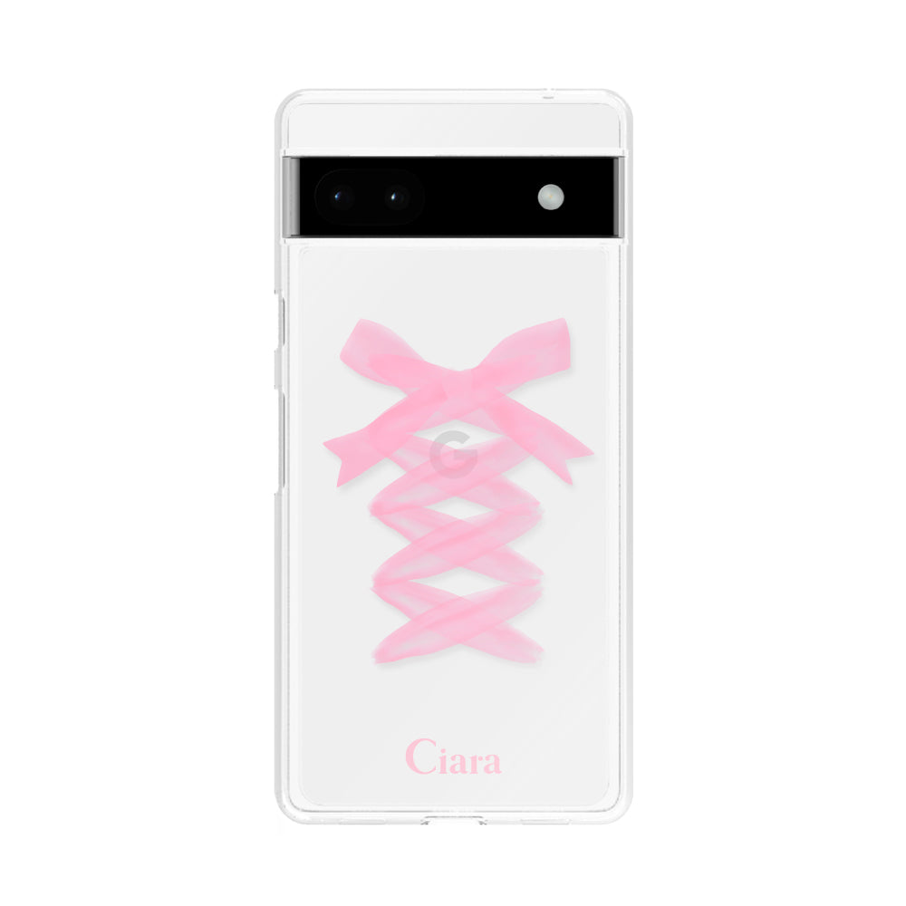 GooglePixel6aケース クリアケース レースアップリボン ピンク