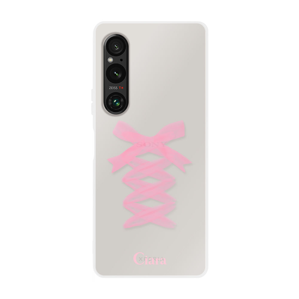 Xperia1Ⅴケース クリアケース レースアップリボン ピンク
