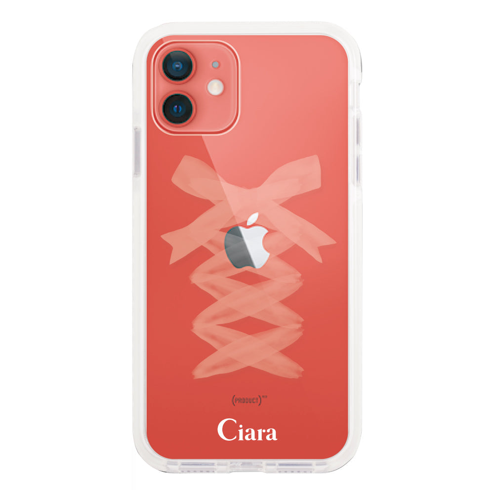 iPhone11ケース クッションバンパー 耐衝撃クリアケース レースアップリボン ホワイト