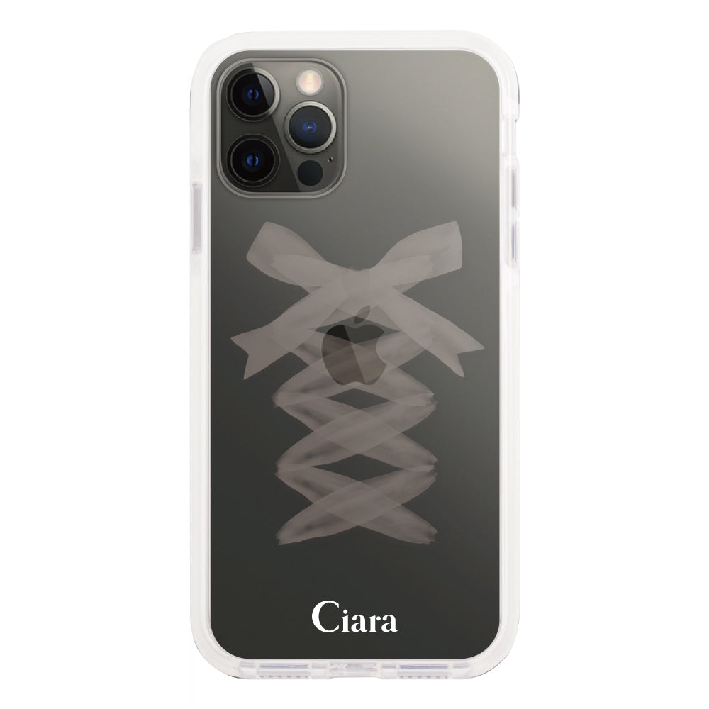 iPhoneX/XSケース クッションバンパー 耐衝撃クリアケース レースアップリボン ホワイト