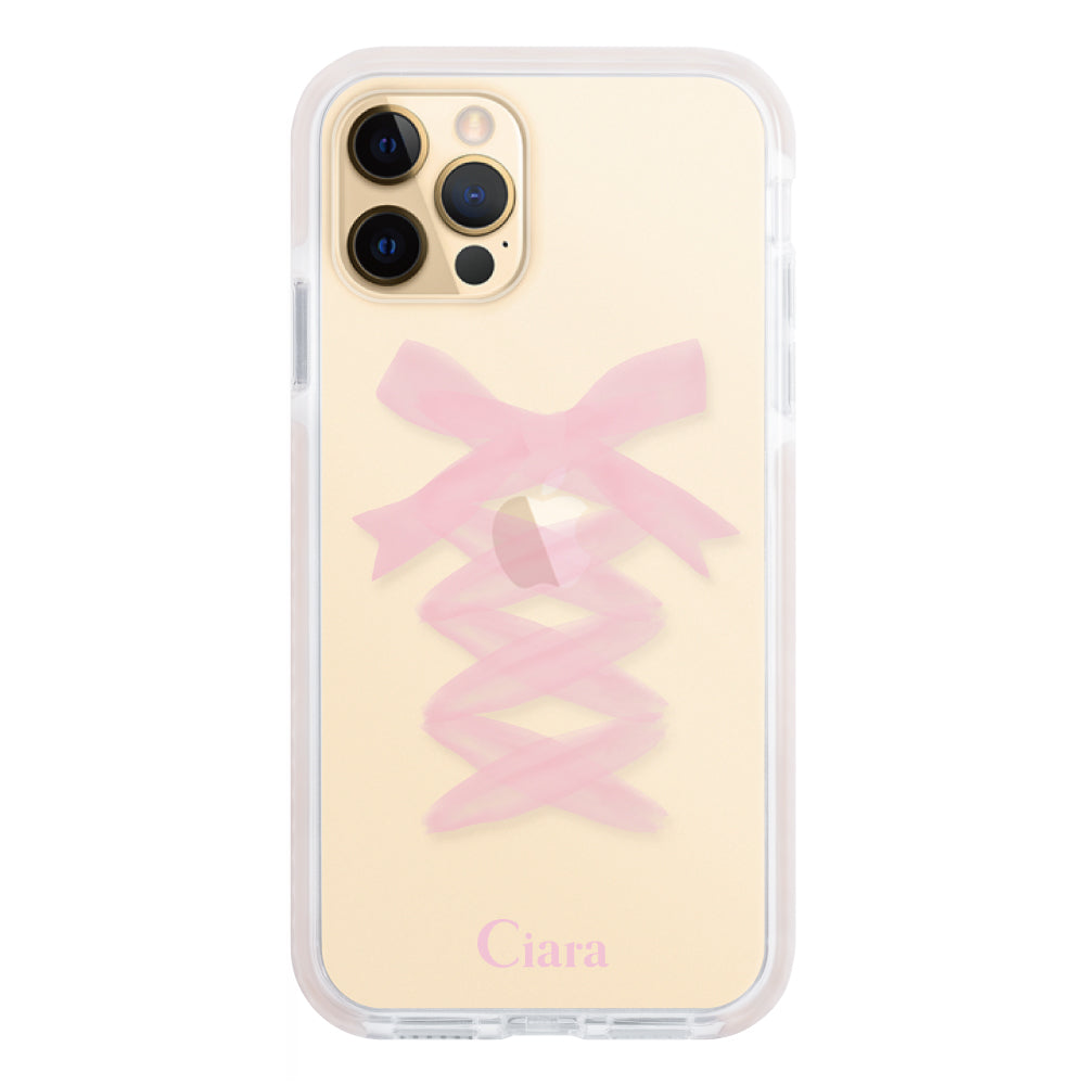 iPhone11ProMaxケース クッションバンパー 耐衝撃クリアケース レースアップリボン ピンク