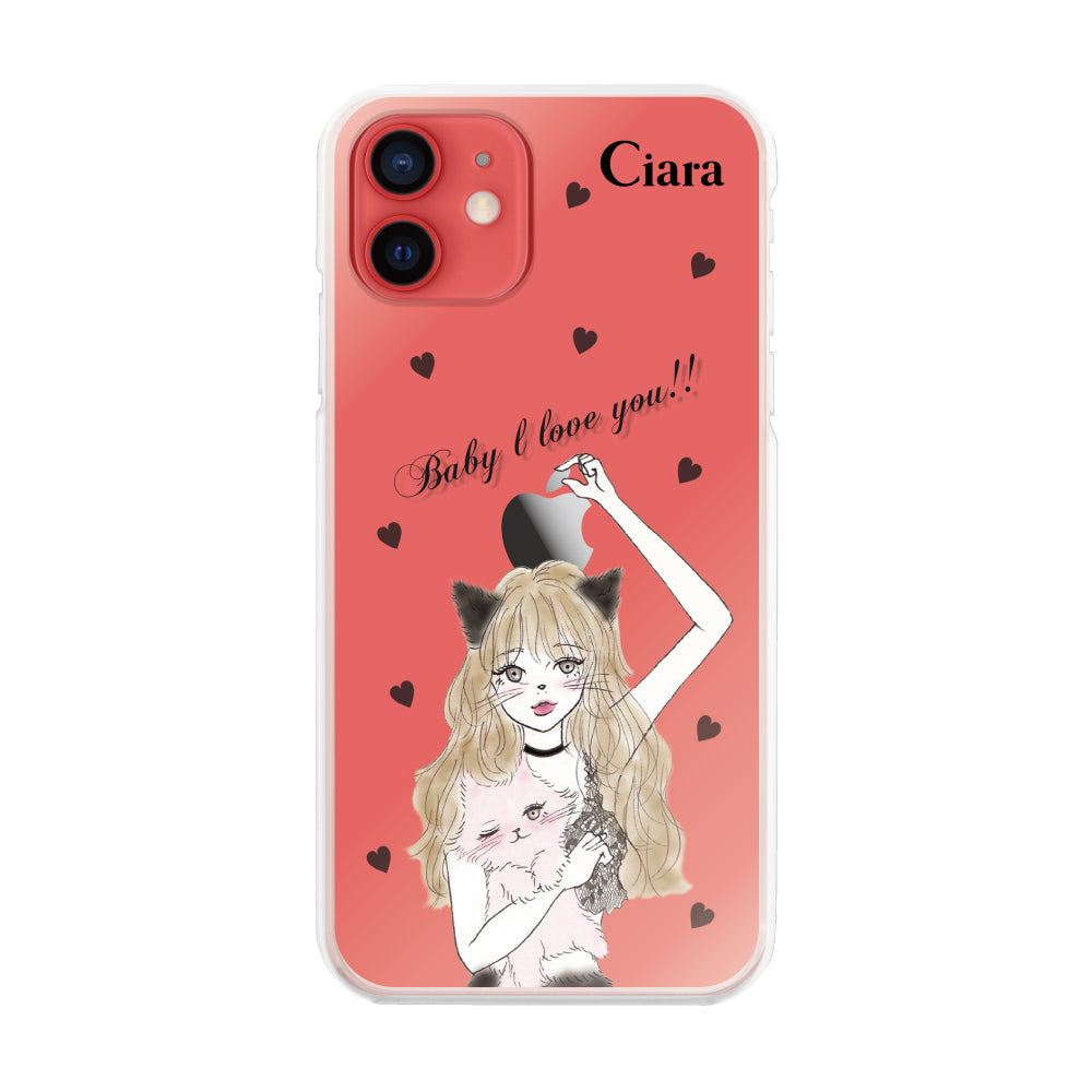 iPhone11 ハイブリッド クリアケース ブラックキャットガール クリア