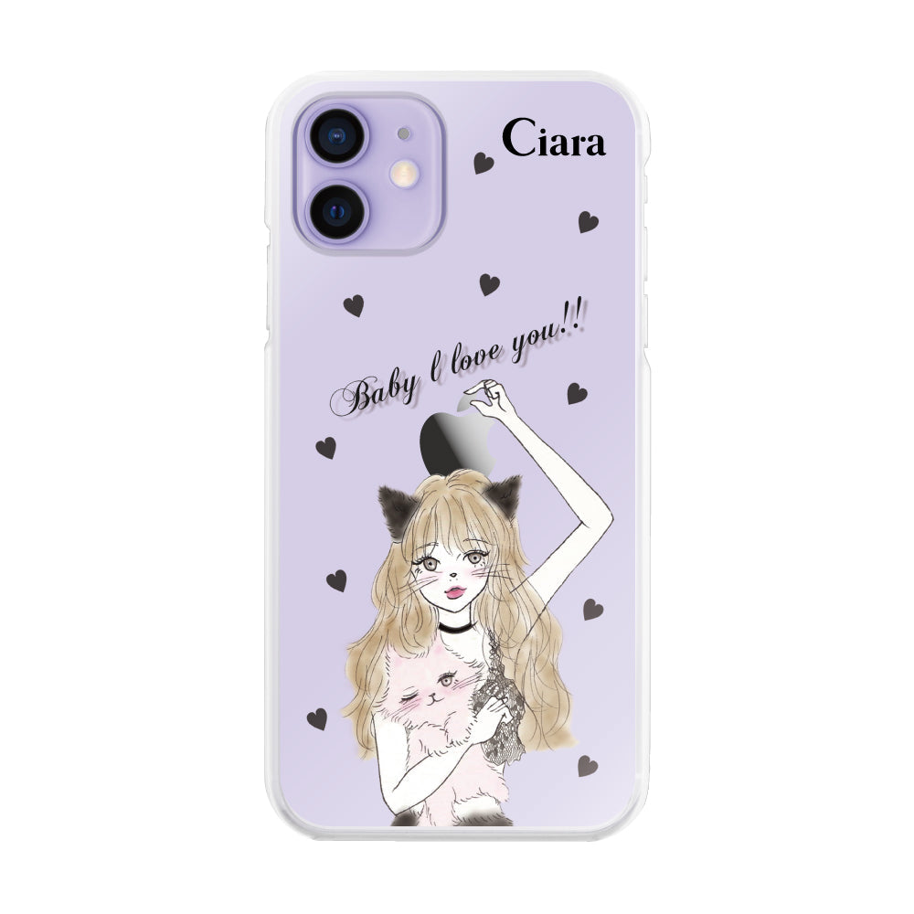 iPhone12/12Pro ハイブリッド クリアケース ブラックキャットガール クリア