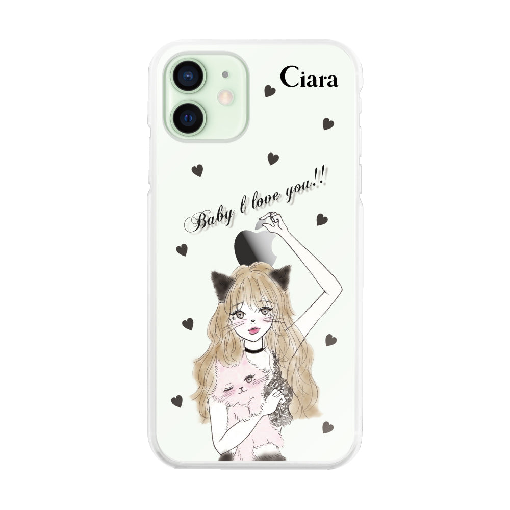 iPhone12mini ハイブリッド クリアケース ブラックキャットガール クリア