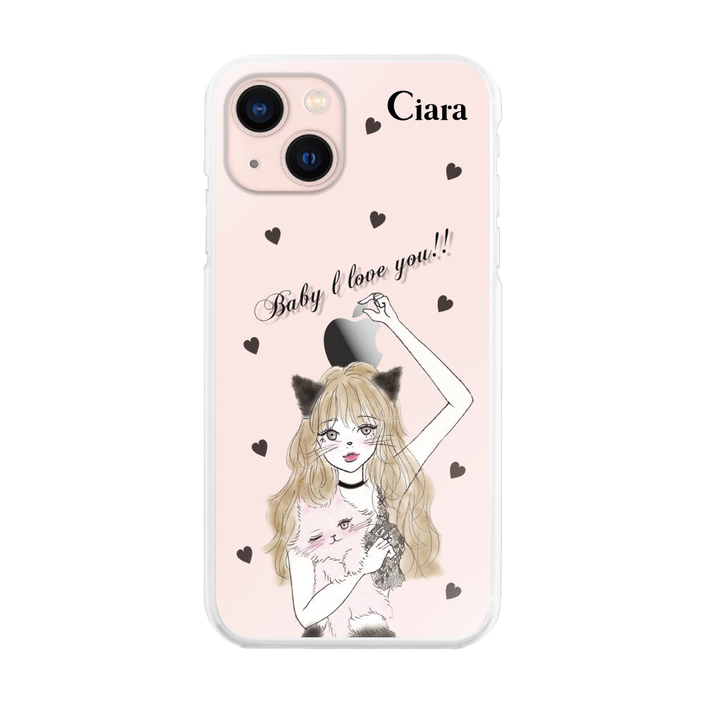 iPhone13 ハイブリッド クリアケース ブラックキャットガール クリア