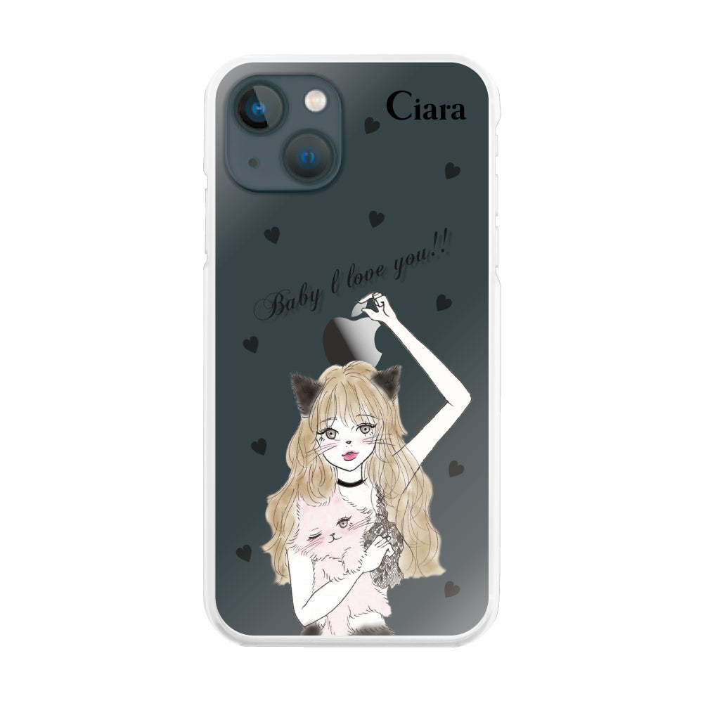 iPhone13mini ハイブリッド クリアケース ブラックキャットガール クリア
