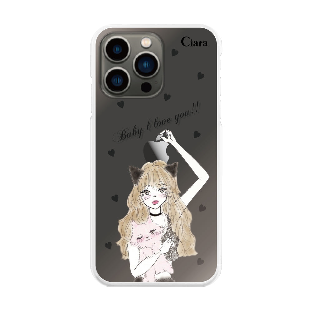 iPhone13Pro ハイブリッド クリアケース ブラックキャットガール クリア