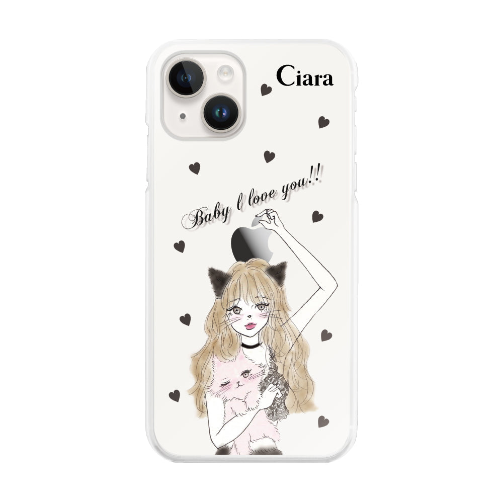 iPhone14 ハイブリッド クリアケース ブラックキャットガール クリア