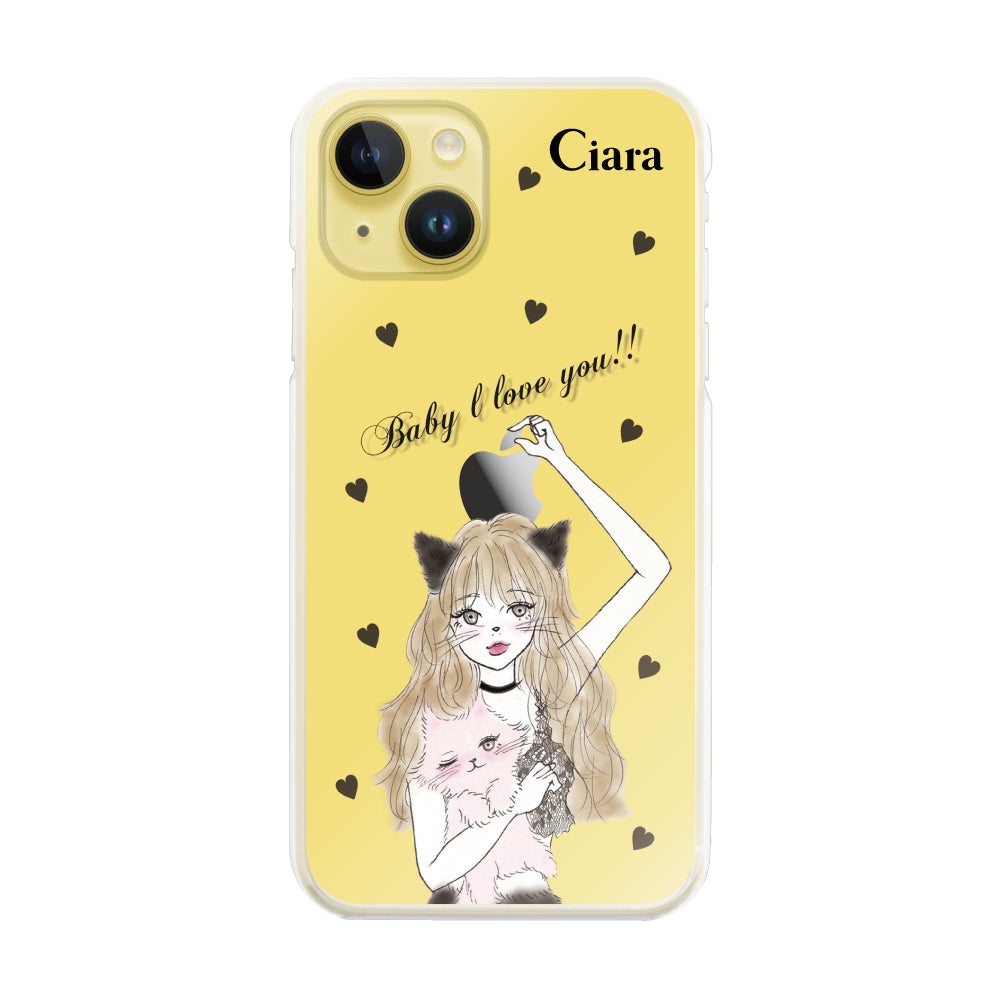 iPhone14Plus ハイブリッド クリアケース ブラックキャットガール クリア