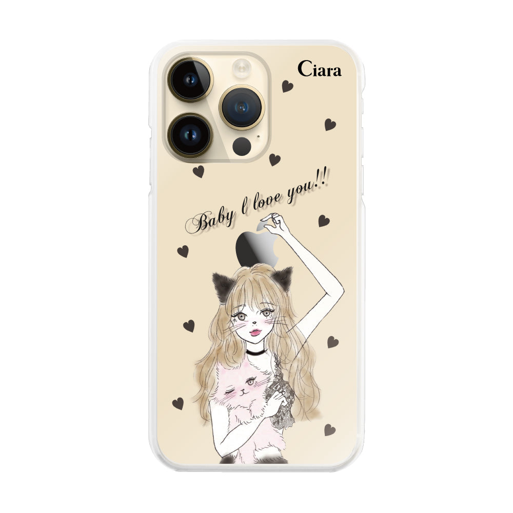 iPhone14Pro ハイブリッド クリアケース ブラックキャットガール クリア
