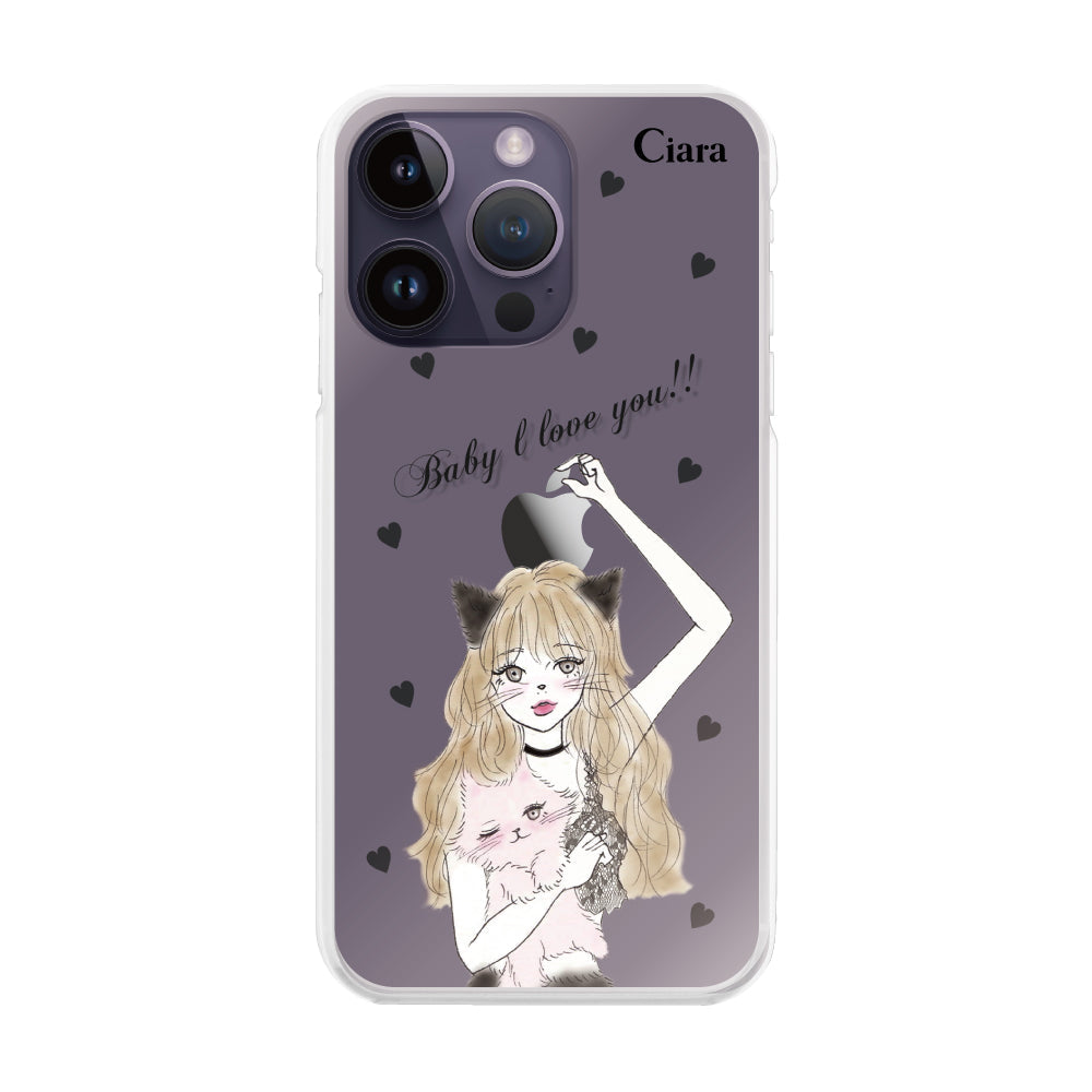 iPhone14ProMax ハイブリッド クリアケース ブラックキャットガール クリア